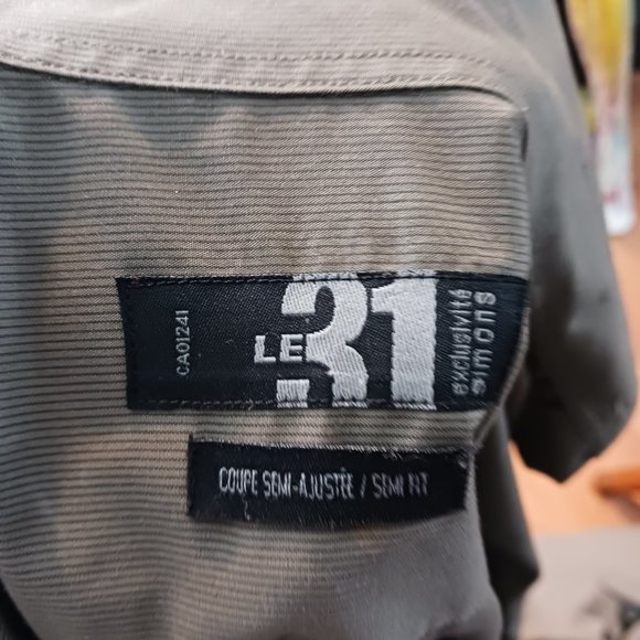 le 31 slim fit button downs shirt khaki simons 39 Large - Picture 2 of 3